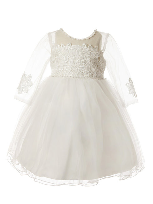 Rain Kids Little Girls Multi Color Tulle Sleeve Pearl Lace Flower Girl Dress 1-6 - SophiasStyle.com
